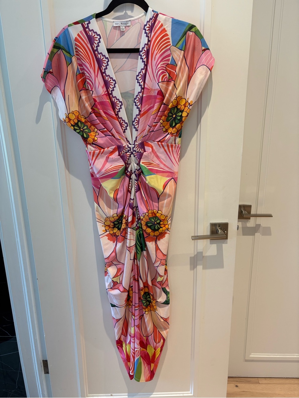 Floral Pink V-Neck Twist-Front Maxi Dress